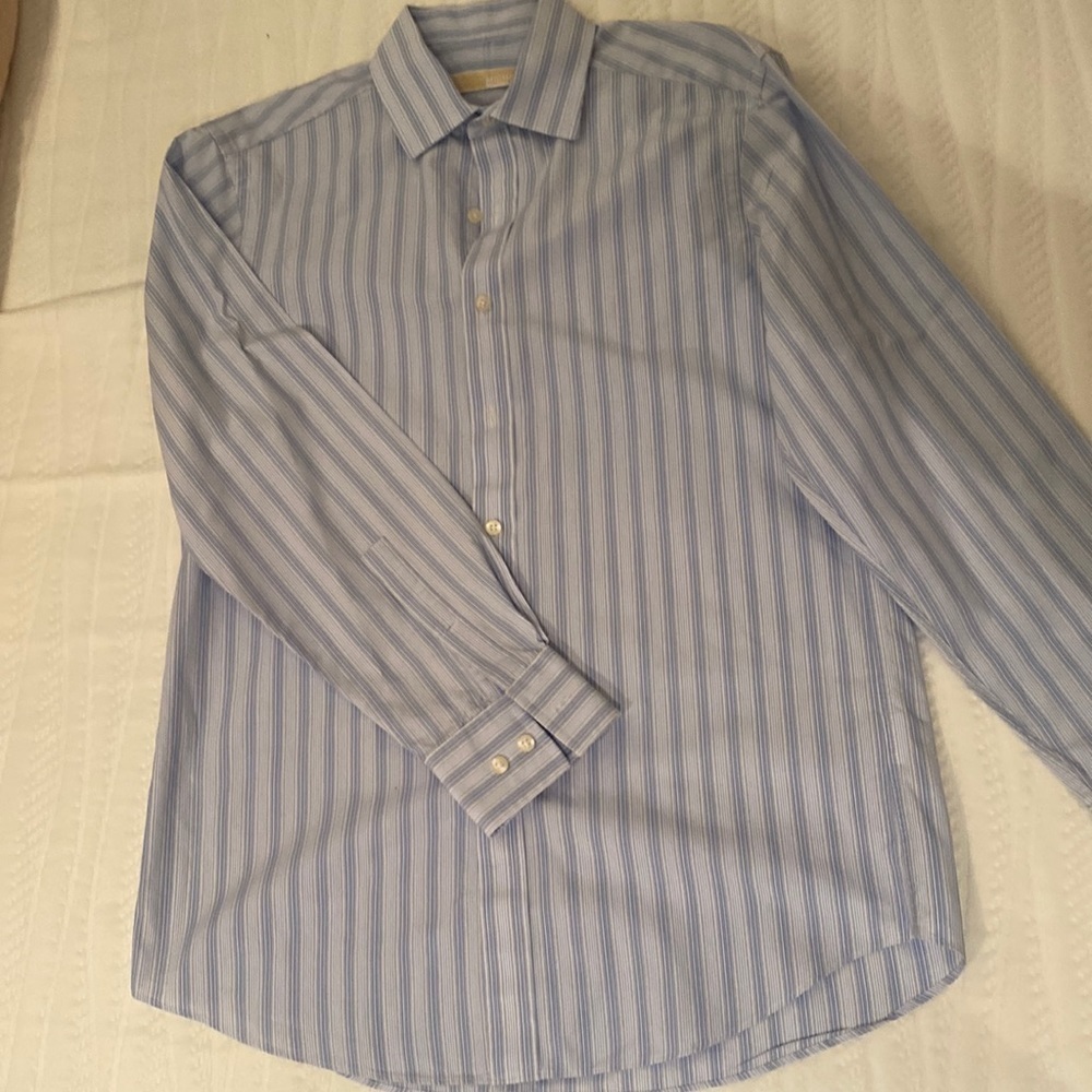 NWOT Michael Kors Mens Button Down Dress Shirt Blue and White stripe - M
